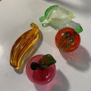 SOLD Vintage 4 decorative hand blown glass fruit decorations- red, green, orange